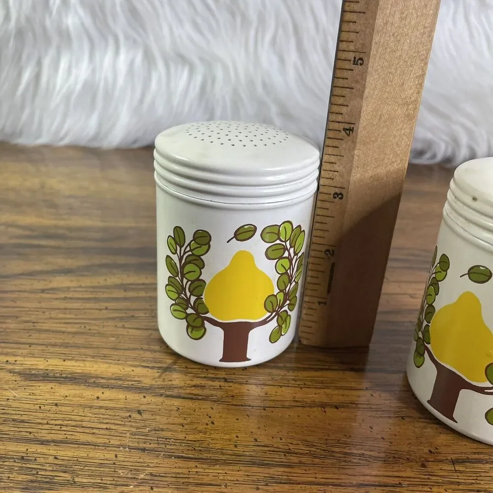 Ransburg Fruit Tree Metal Power Salt &‎ Pepper Shaker Rare Retro Farmhouse READ